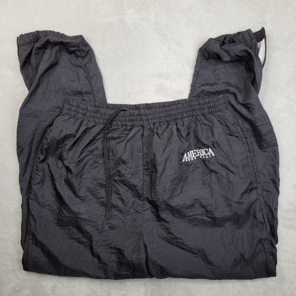 Perry Ellis Windbreaker Pants‎ Mens XL Nylon Baggy Loose Parachute Vintage Black